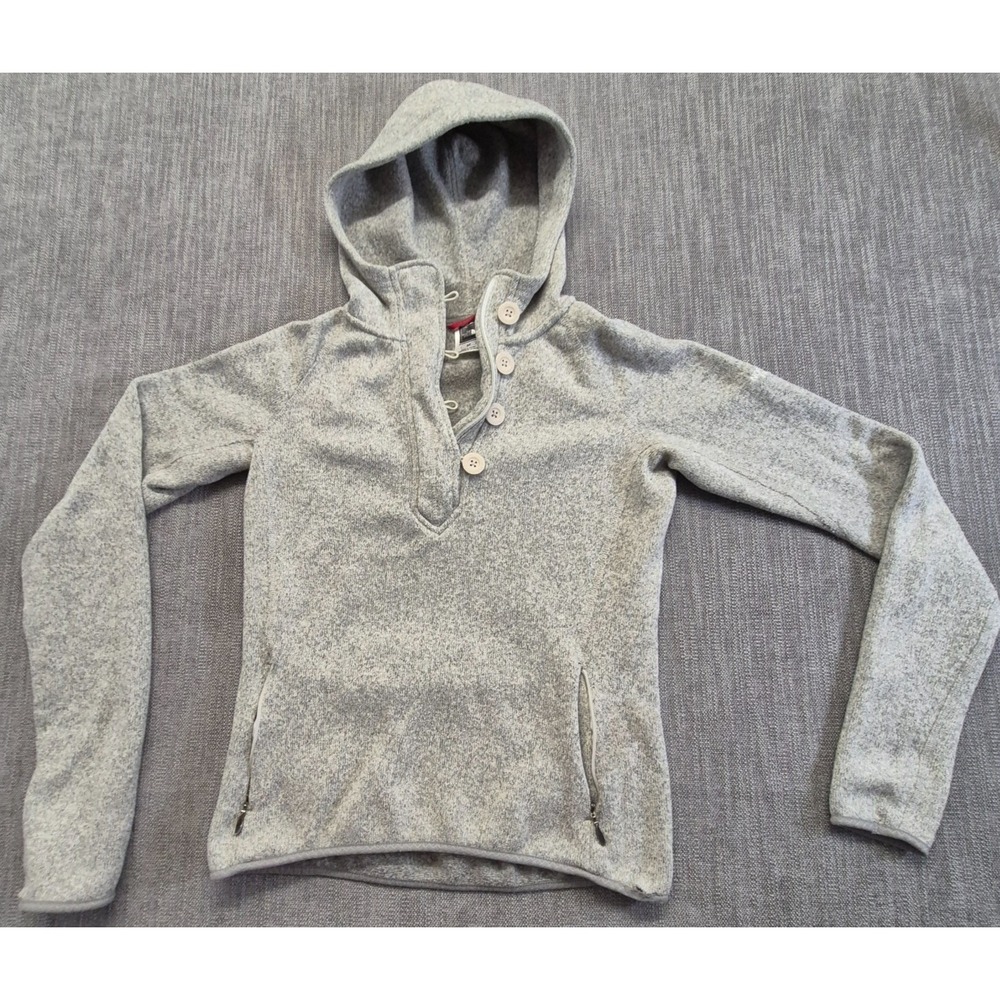 The North Face women's gray 1/4 button pullover hoodie sweatshirt SM zip pockets